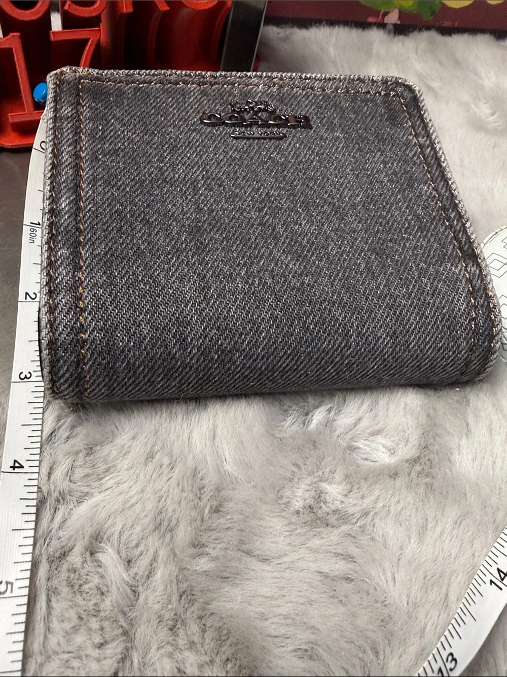 Coach Gray Denim Zip-Around Wallet with Black Trim